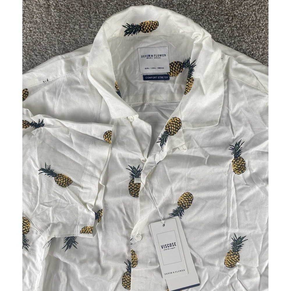 Denim & Flower Ricky Singh 100% Viscose Comfort Stretch All Over Pineapple Men L